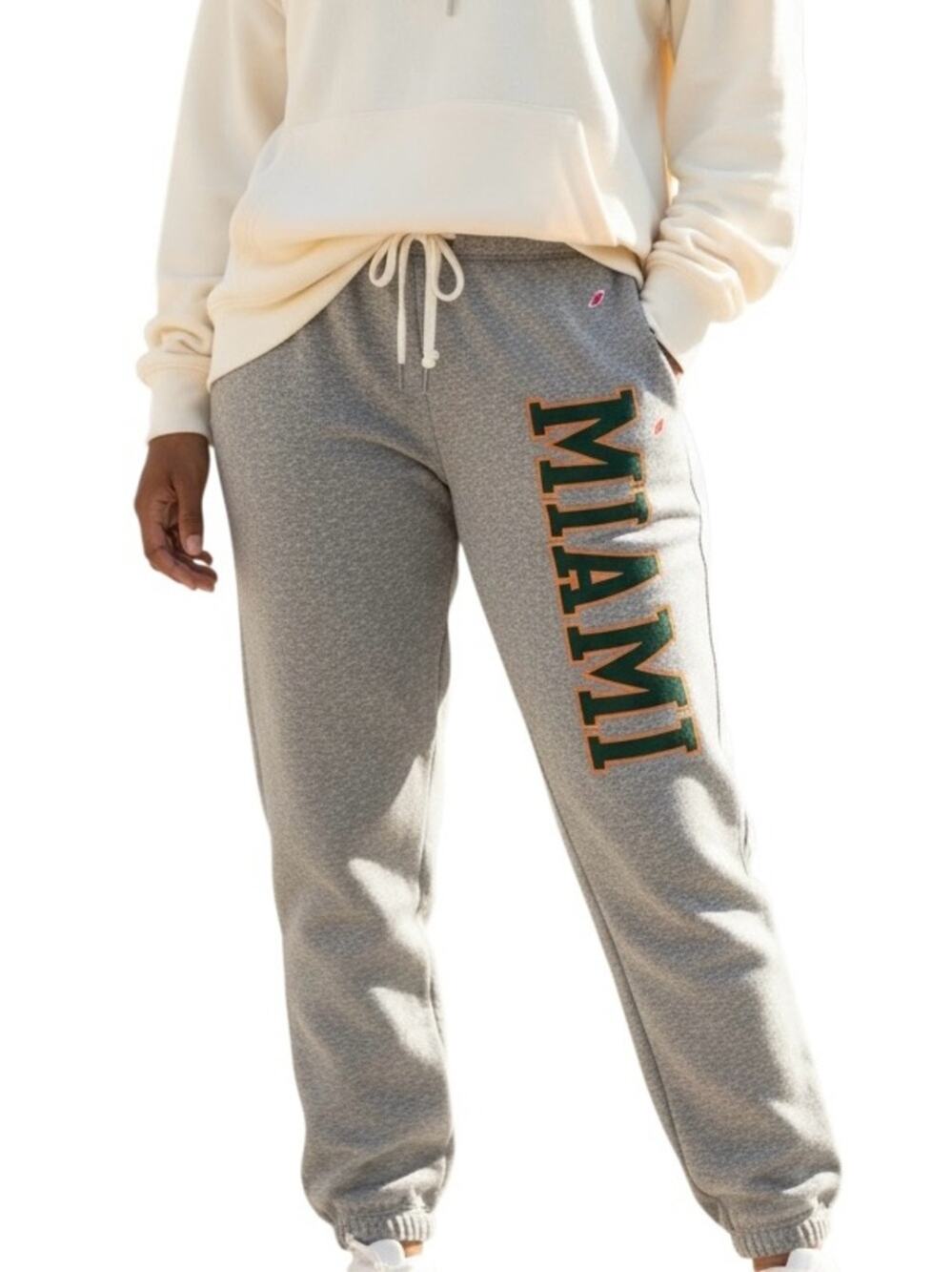 University of Miami Gray Sweatpants Joggers Size L Drawstring Waist Fleece Lined